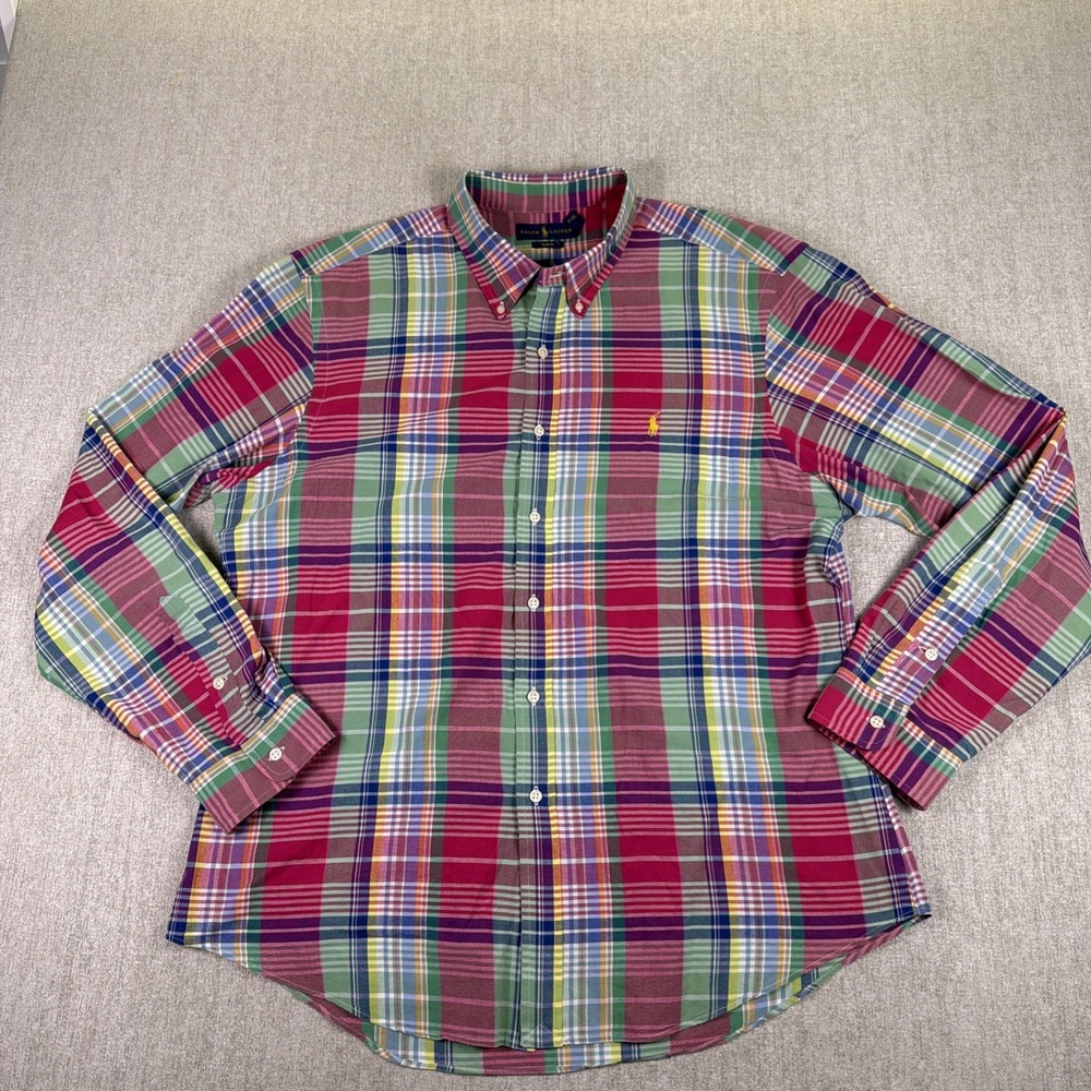 Polo Ralph Lauren Shirt Men XXL/TTG Long Sleeve Madras Plaid Button Down Classic